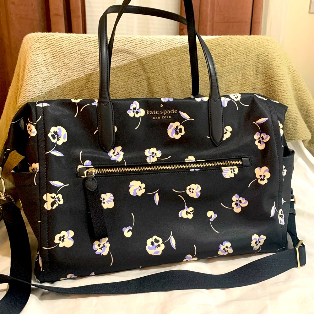 Kate Spade Chelsea Pansy Print Weekender -Floral Gym Duffle Travel Bag